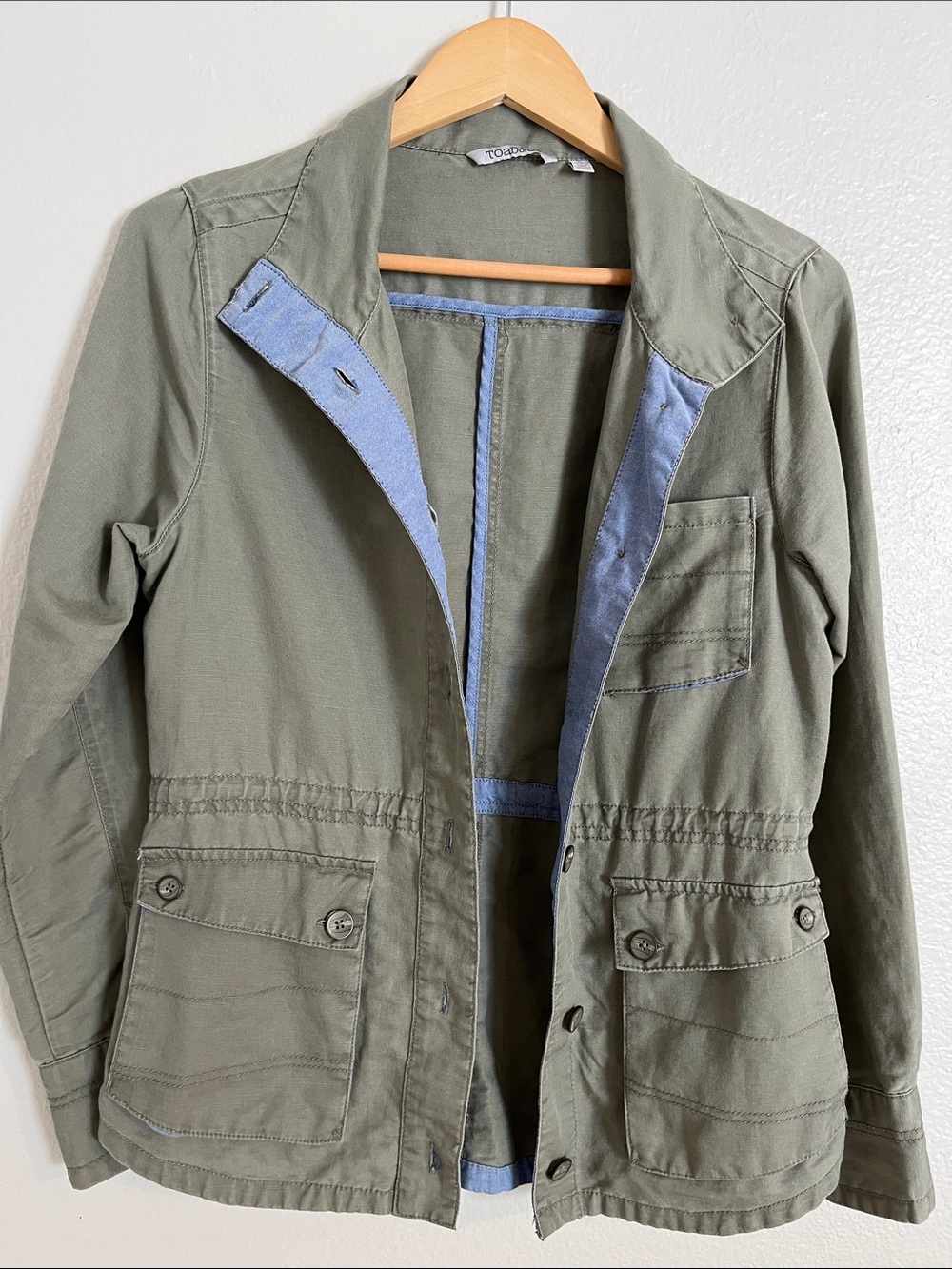 Swept Away Field Jacket Toad & Co Green Utility Button-Up Linen Blend View 3